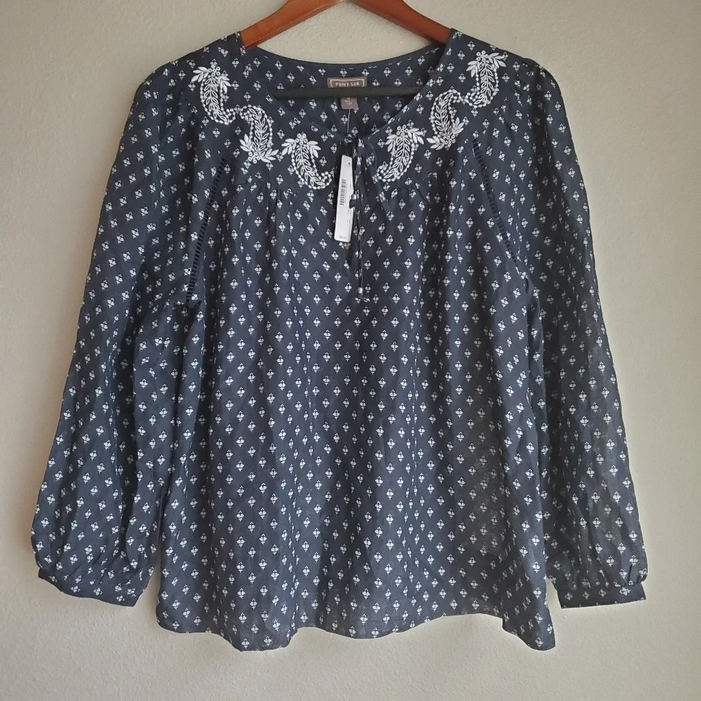 Point Sur Embroidered Peasant Blouse size S NWT
